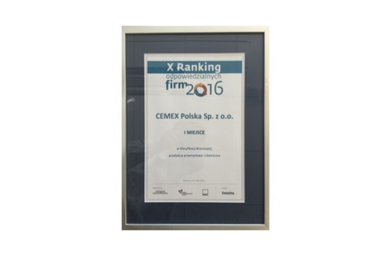 I MIEJSCE DLA CEMEX POLSKA W X RANKINGU ODPOWIEDZIALNYCH FIRM