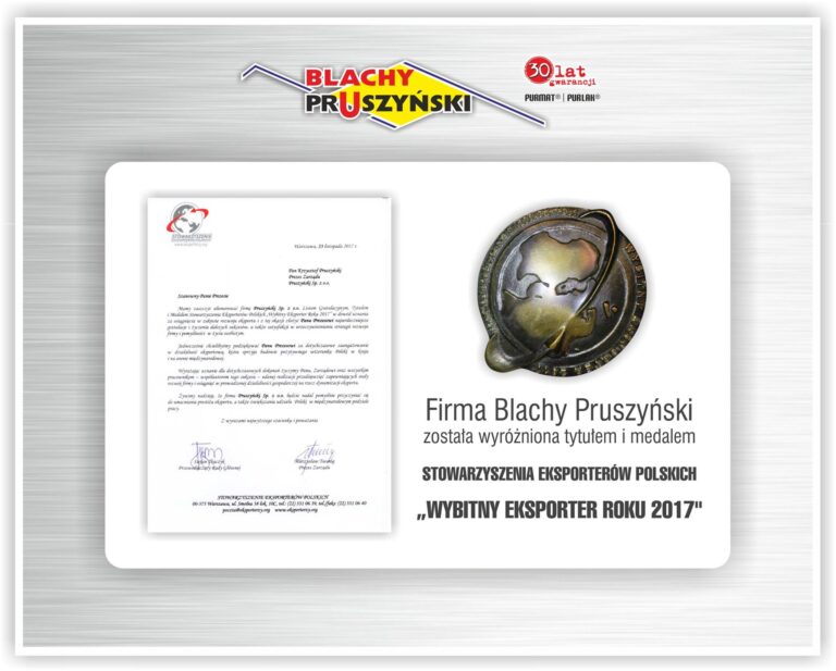 BLACHY PRUSZYŃSKI WYBITNYM EKSPORTEREM ROKU 2017