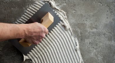 construction notched trowel with white cement