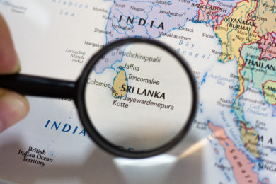Sri Lanka on the map of the world.