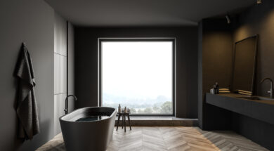 Loft dark gray bathroom interior