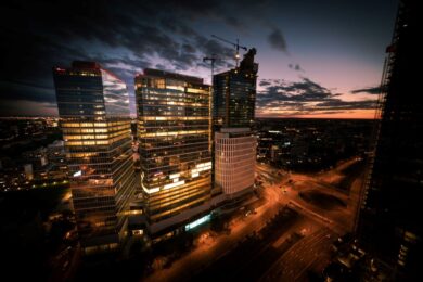 The Warsaw HUB by night