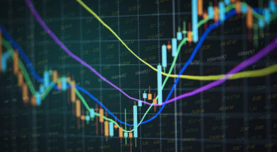 Stock market exchange graph price with investment of business financial digital background – Candle stick charts stock or forex trading indicator on computer monitor for investors