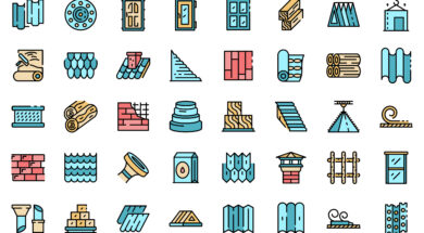 Construction materials icons set vector flat