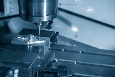 The CNC milling machine hi-precision cutting the aluminium parts
