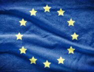 European Union Flag. Flag of European Union painted on cotton fa