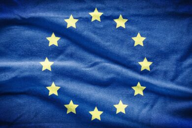 European Union Flag. Flag of European Union painted on cotton fa