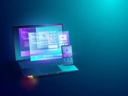 Mobile application development on laptop screen concept backgrou