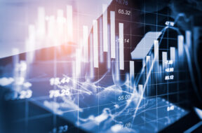 Stock market or forex trading graph and candlestick chart suitab