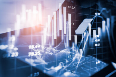 Stock market or forex trading graph and candlestick chart suitab