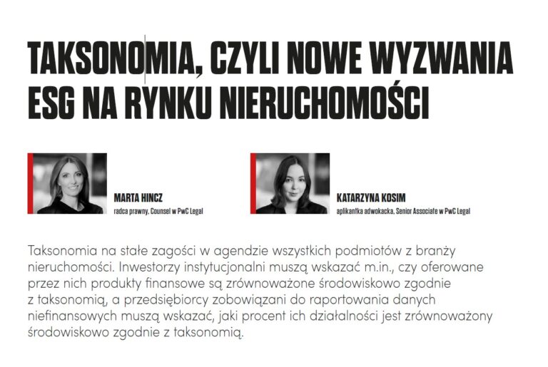 TAKSONOMIA, CZYLI NOWE WYZWANIAESG NA RYNKU NIERUCHOMOŚCI