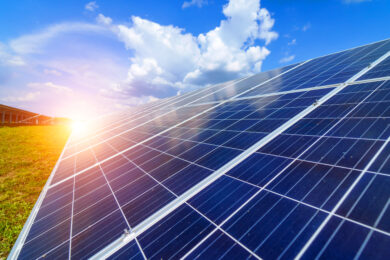 Solar panels. Power station. Blue solar panels. Alternative source of electricity. Solar farm. The source of ecological renewable energy
