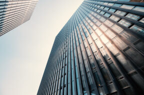 Abstract low angle view of business skyscraper building