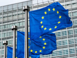 European Union Flags waving in the wind