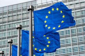 European Union Flags waving in the wind