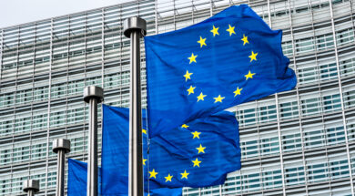 European Union Flags waving in the wind