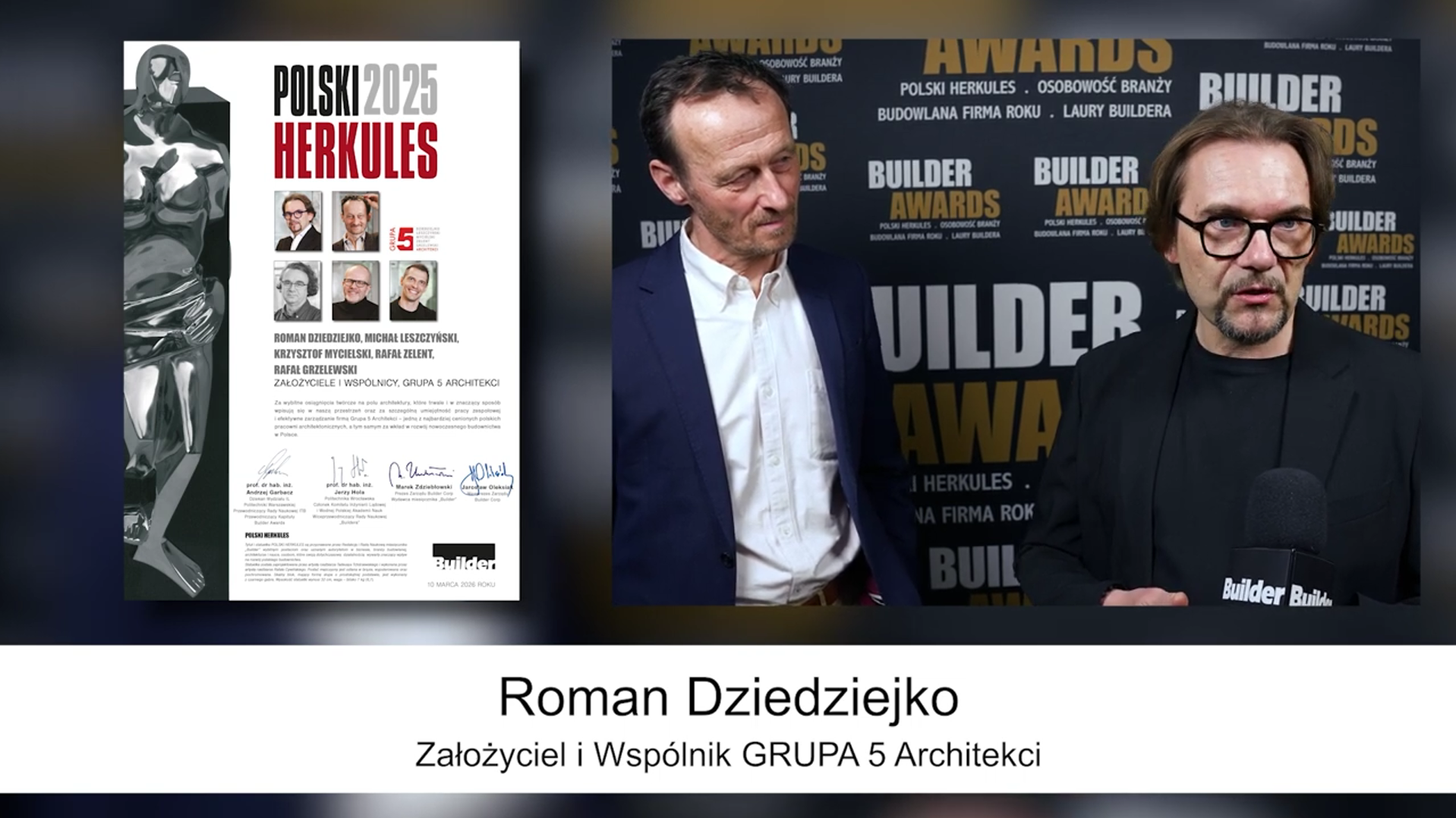 Builder Awards 2025 Grupa 5 Architekci odbierają statuetkę Polski Hercules.